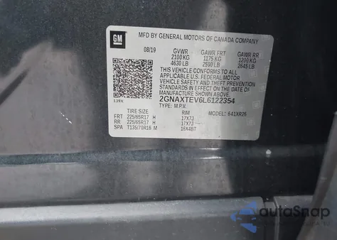 2020 Chevrolet Equinox Awd 2Fl z USA, uszkodzony, nr VIN 2GNAXTEV6L6122354